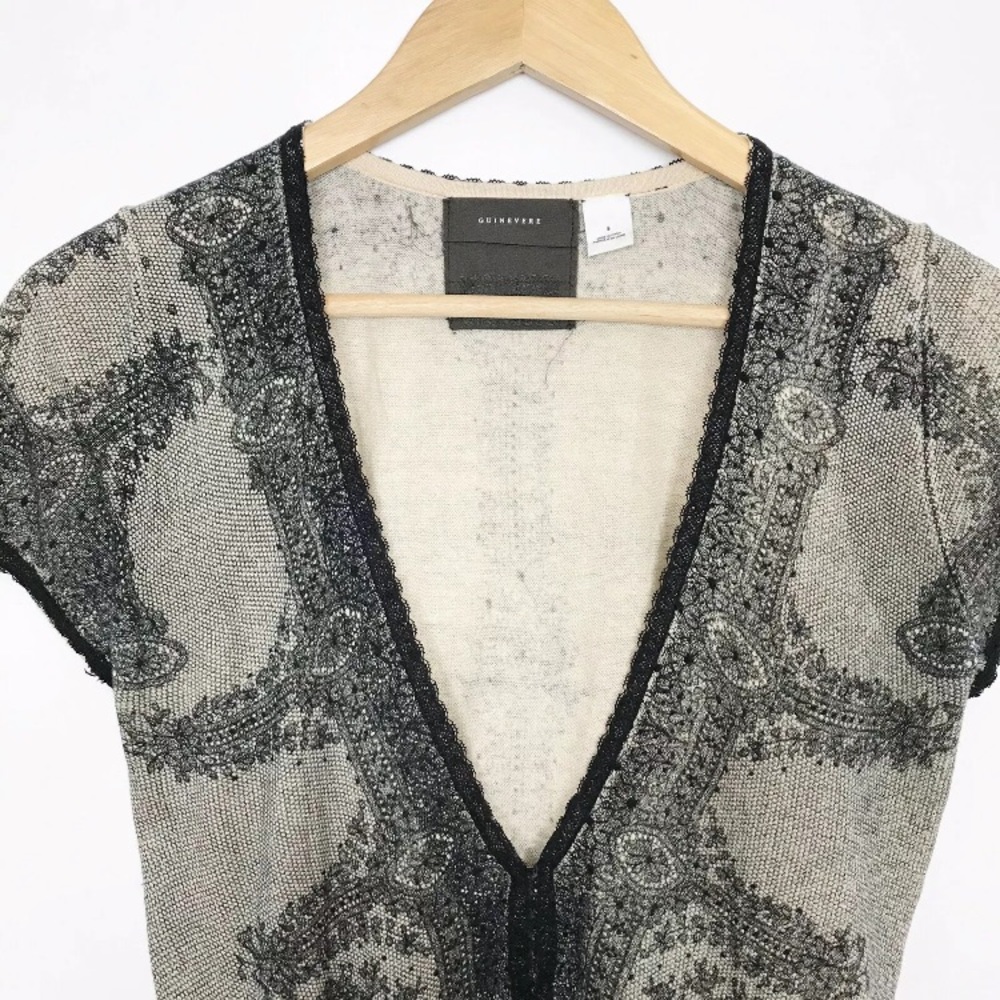 Guinevere Anthro Lace Print Cardigan Sweater Small - Picture 3 of 8